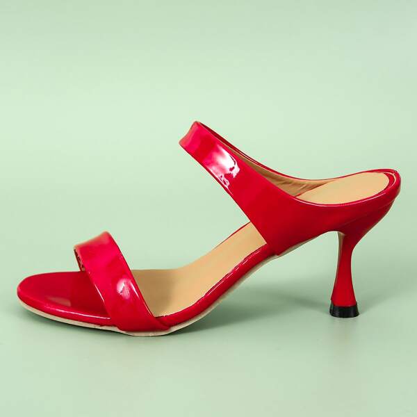 

Double Strap Stiletto Heeled Mule Sandals, Red