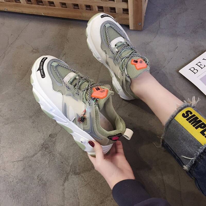 

Colorblock Lace-up Mesh Chunky Sneakers, Multicolor