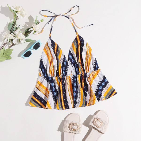 

Plus Striped Tie Back Halter Top, Multicolor