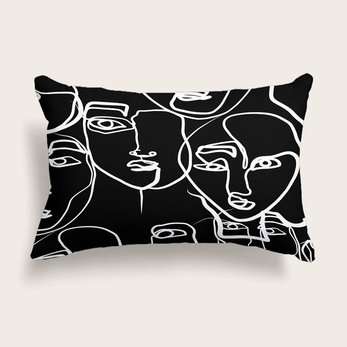 

Abstract Face Cushion Cover Without Filler, Black and white