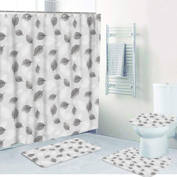 

1pc Leaf Print Closestool Mat Or Shower Curtain, Multicolor