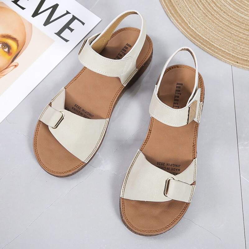 

Solid Velcro Strap Sandals, Beige