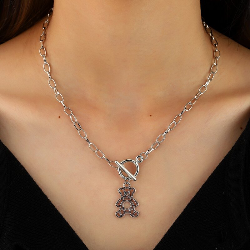 

Bear Pendant Necklace, Silver