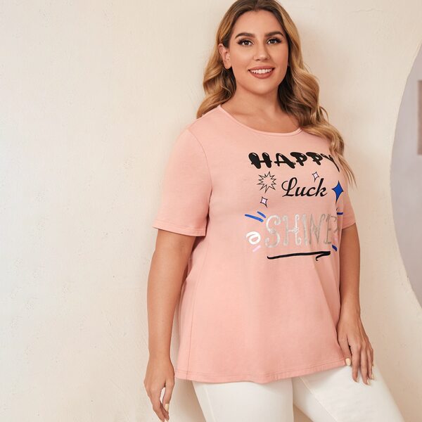 

Plus Letter Graphic Sleep Top, Coral pink