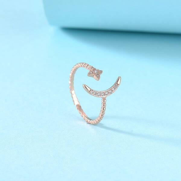 

Zircon Decor Cuff Ring, Rose gold