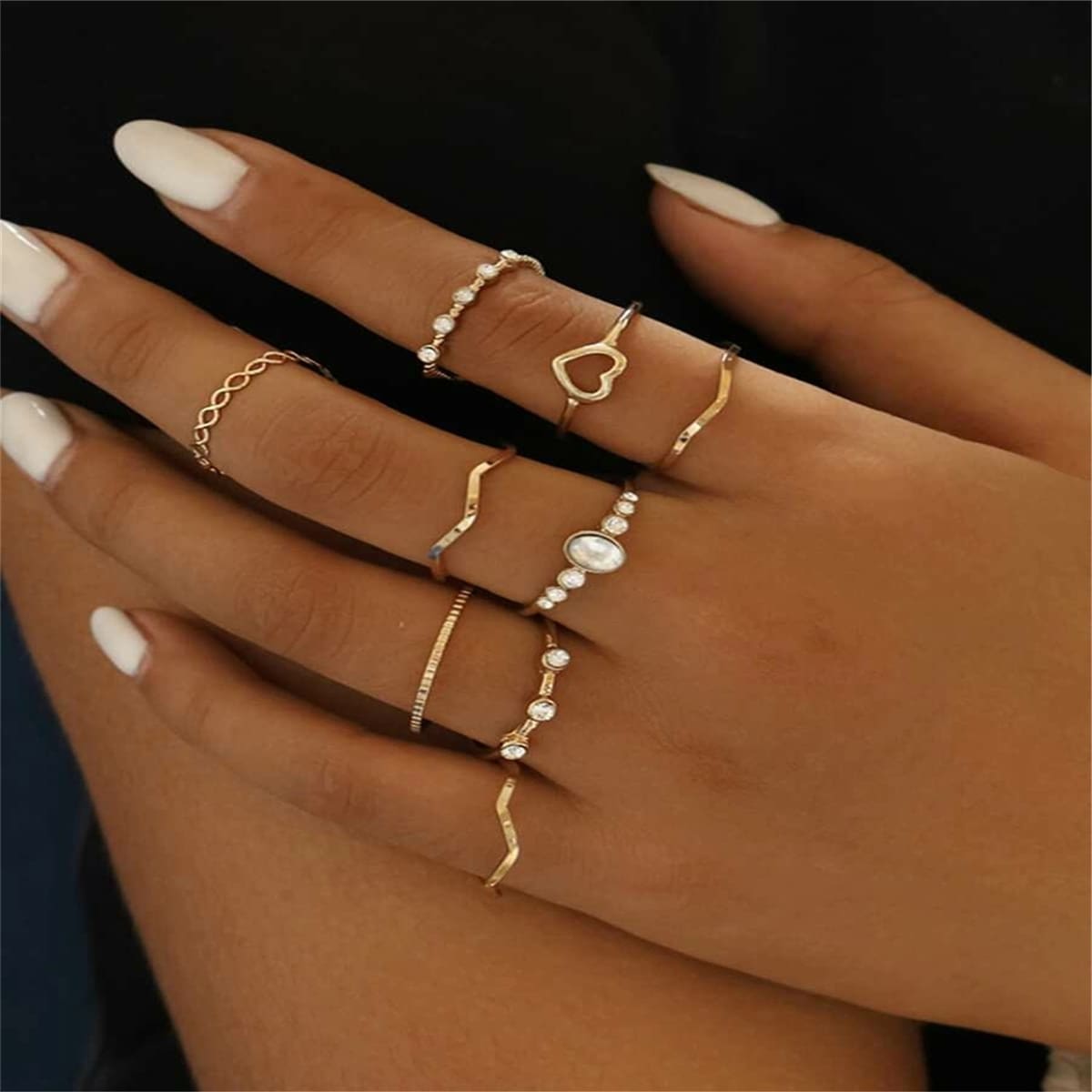 

9pcs Faux Pearl Decor Ring, Gold