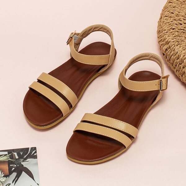 

Buckle Strap Flat Sandals, Apricot