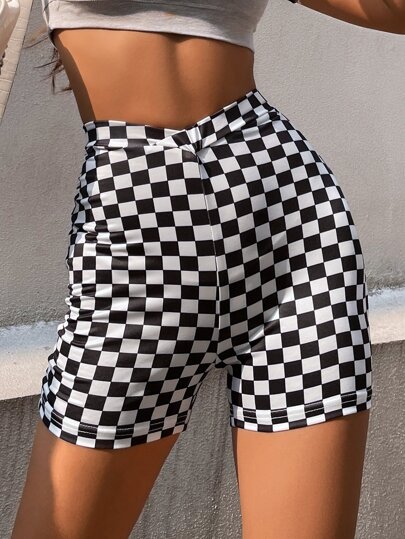 black and white checkered biker shorts