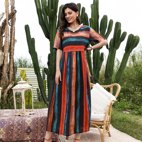 

Striped Babydoll Dress, Multicolor