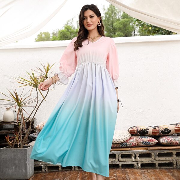 

Ombre Flounce Sleeve A-line Dress, Multicolor