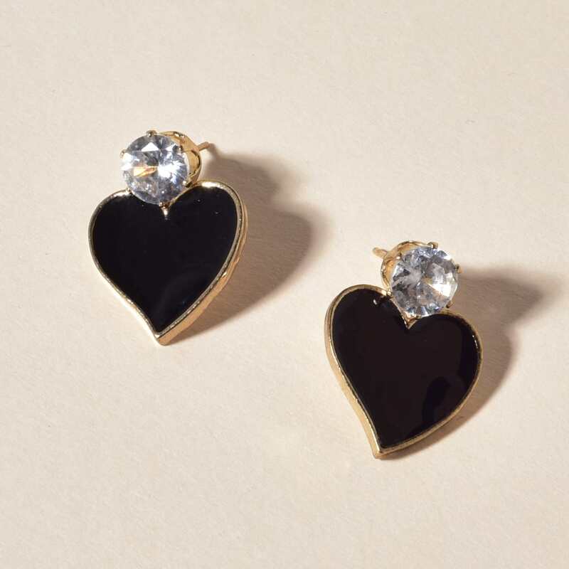 Heart Stud Earrings, Black