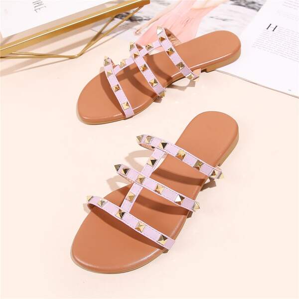 

Spiked Decor Gladiator Slide Sandals, Purple