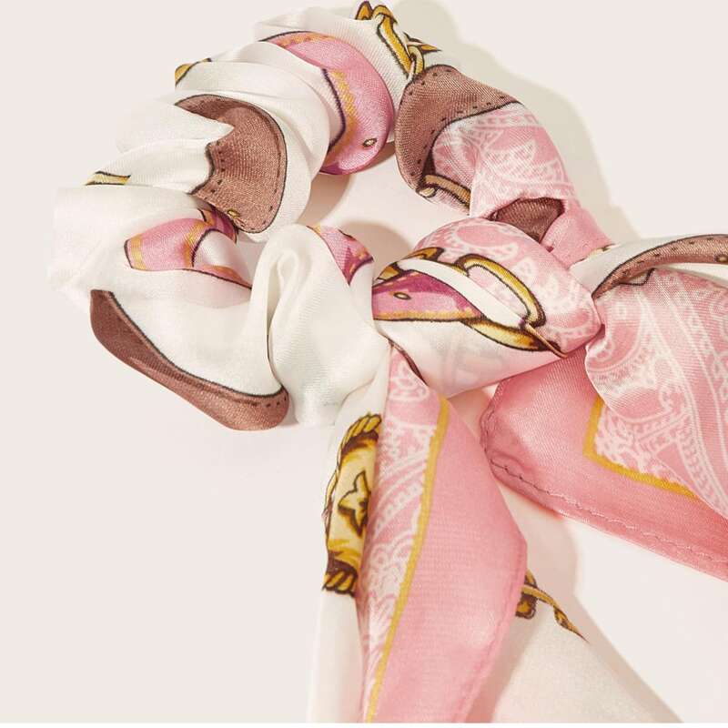 

1pc Chain Pattern Scrunchie Scarf, Pink