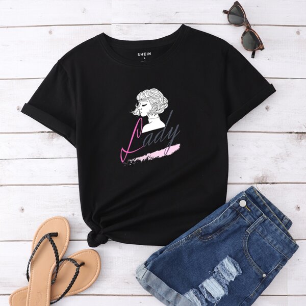 

Figure And Letter Graphic Tee, Black
