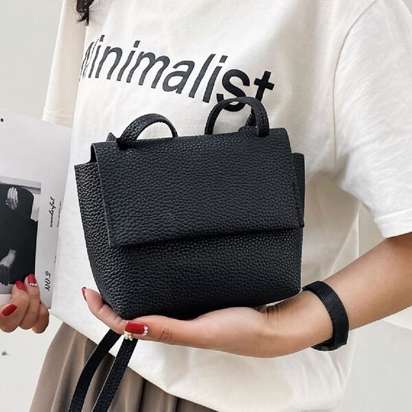 

Mini Litchi Embossed Flap Crossbody Bag, Black
