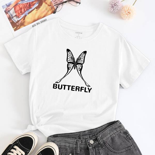 

Butterfly & Letter Graphic Tee, White
