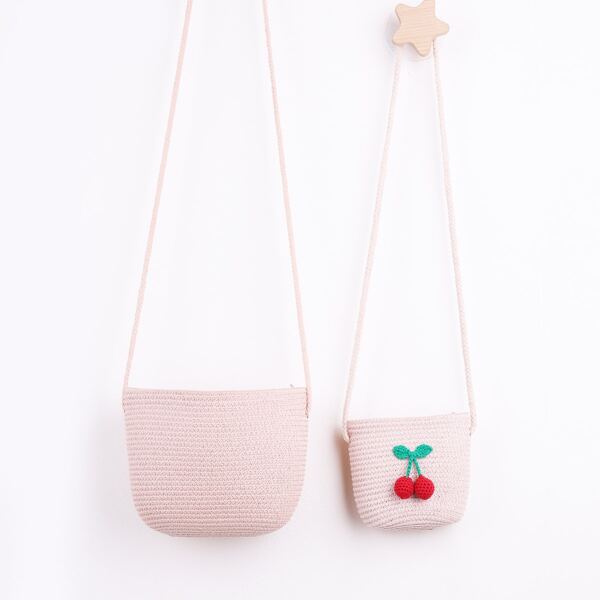 

2pcs Cherry Decor Straw Bag Set, Pink