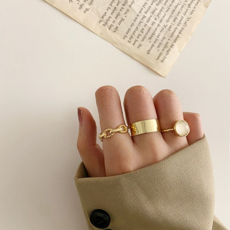 

3pcs Gemstone Decor Ring, Gold