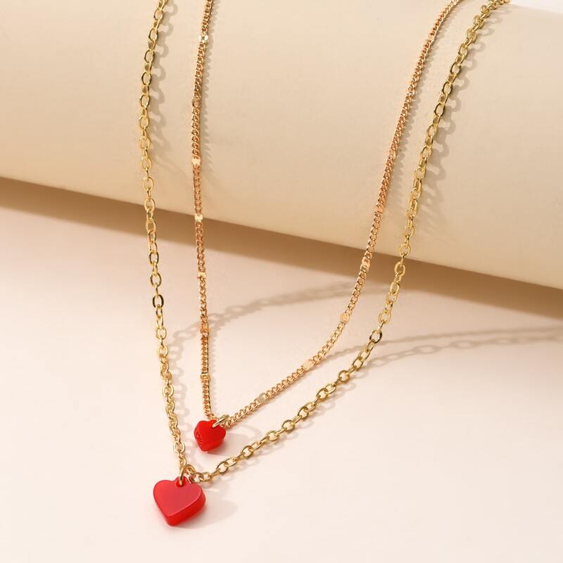 

2pcs Heart Pendant Necklace, Gold