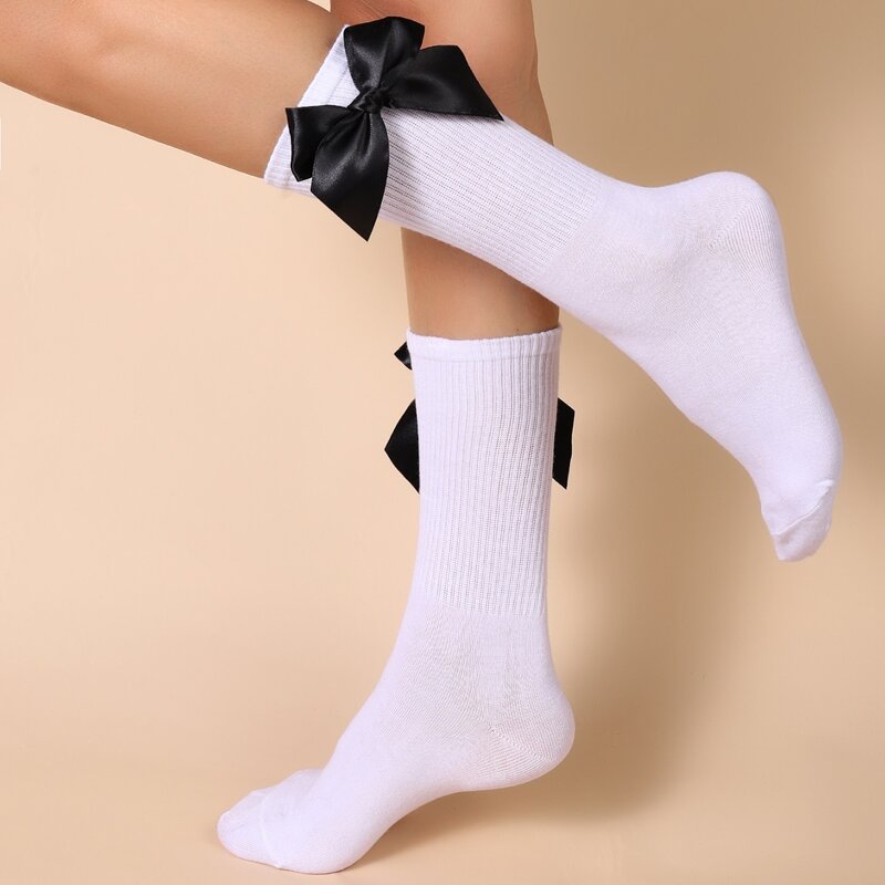 

Bow Decor Over The Calf Socks, White