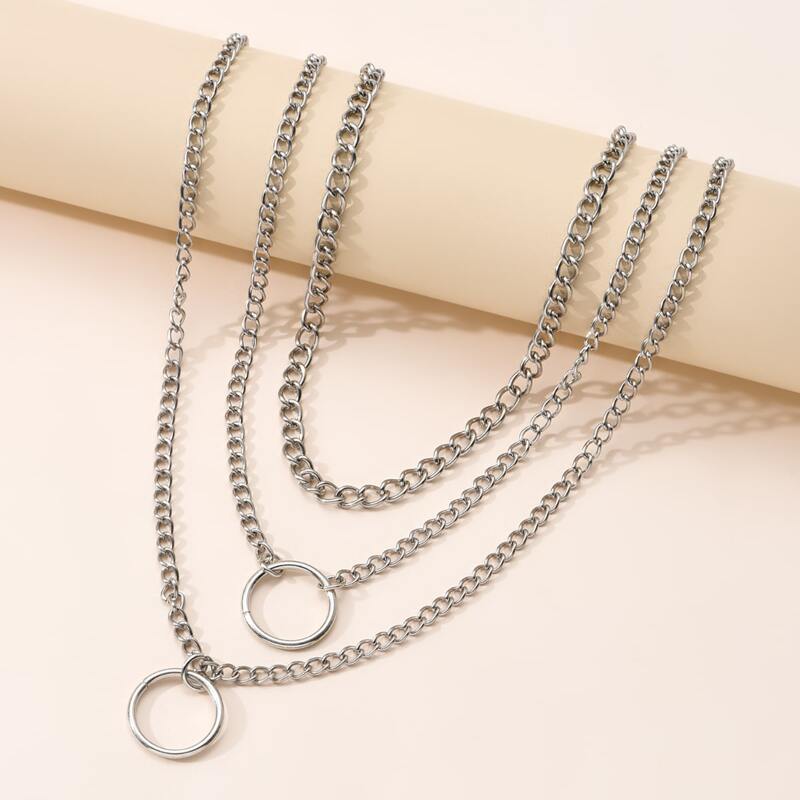 

Ring Layered Chain Necklace, Silver