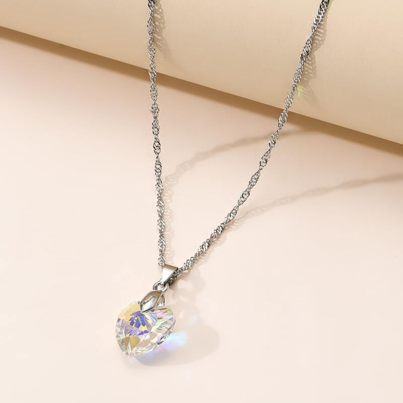 

Crystal Heart Pendant Necklace, Silver
