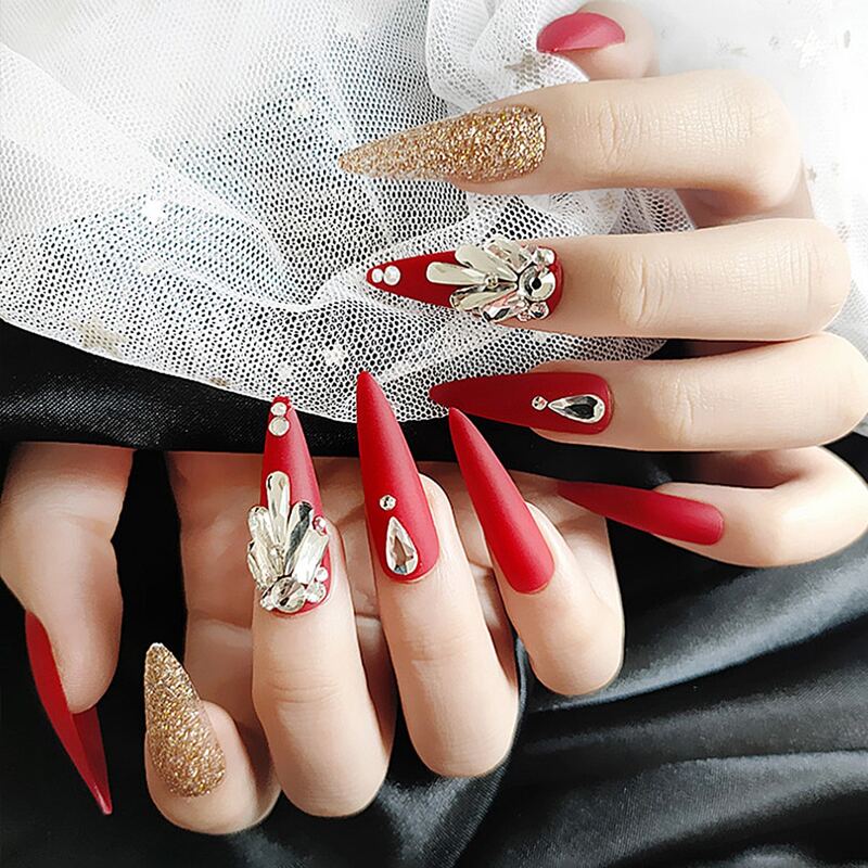 

24pcs Rhinestone Fake Nail, Multicolor