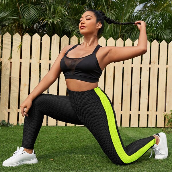 

Plus High Stretch Honeycomb Colorblock Sports Leggings, Black
