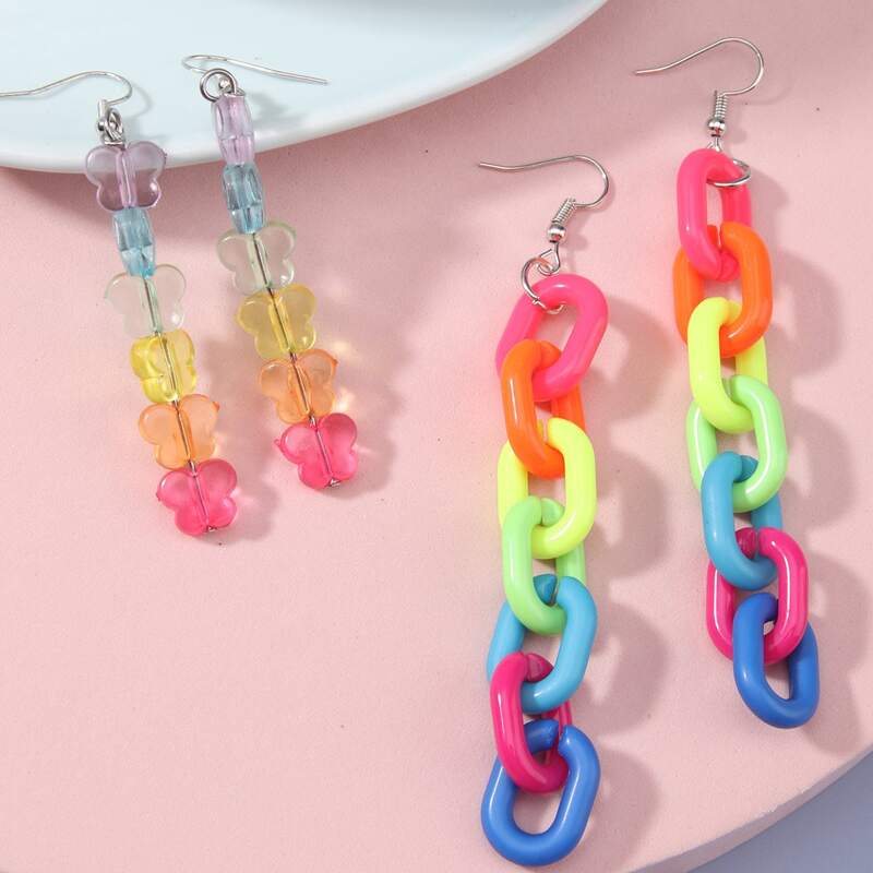 

2pairs Colorful Drop Earrings, Multicolor