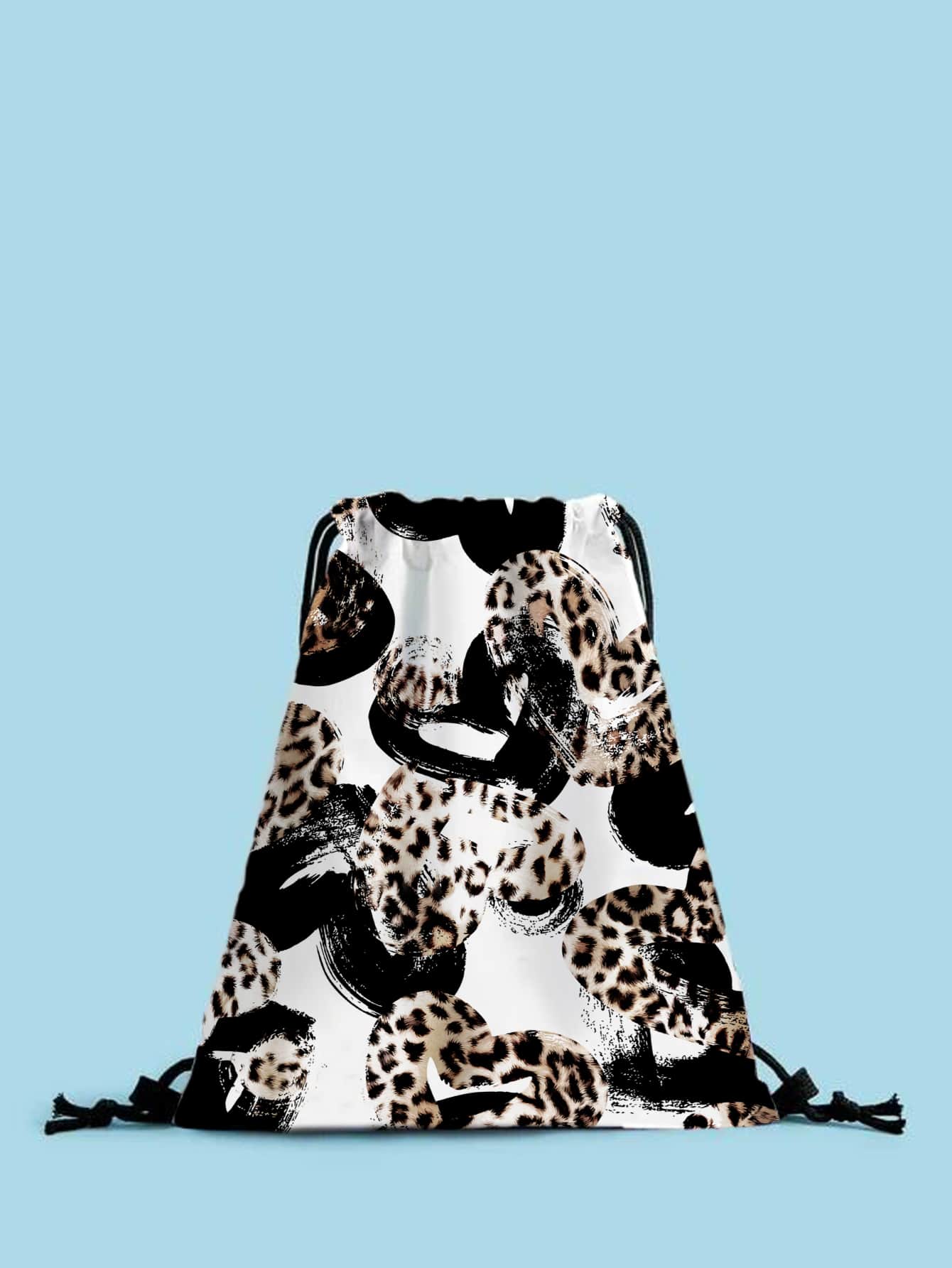 Leopard Heart Pattern Drawstring Backpack - White - View 1