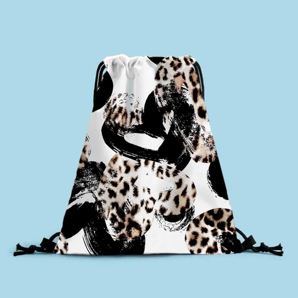 

Leopard Heart Pattern Drawstring Backpack, White