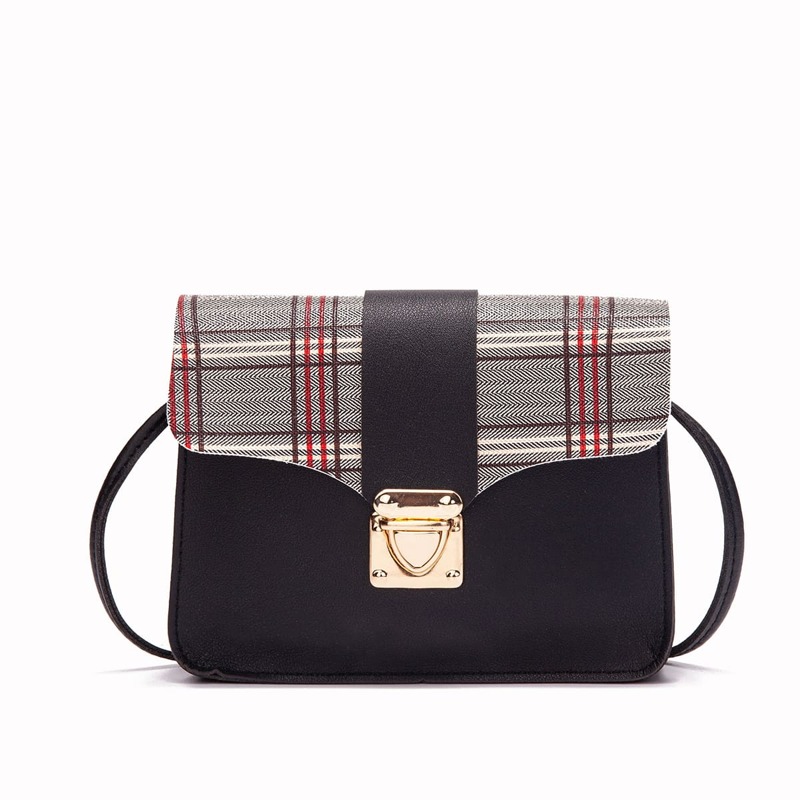 

Plaid Flap Crossbody Bag, Black
