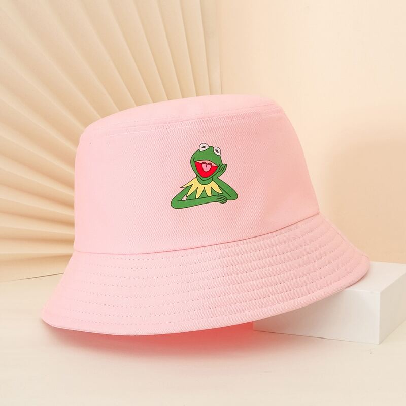

Cartoon Frog Bucket Hat, Baby pink