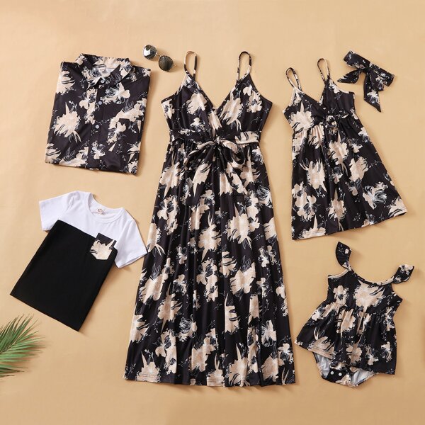

Men Floral Print Button Through Shirt, Black