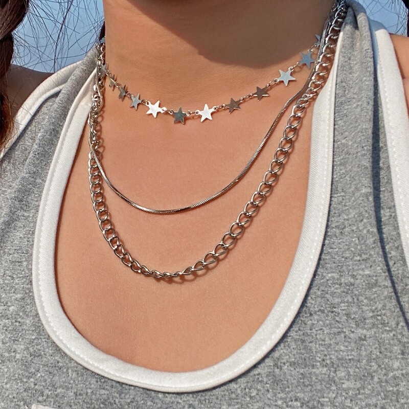 

Star Decor Layered Necklace, Silver