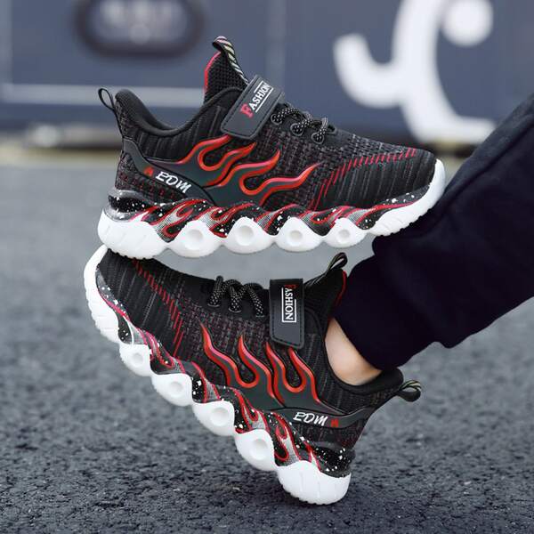 

Boys Flame Pattern Sneakers, Red