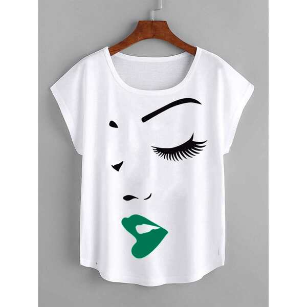 

Plus Figure Graphic Batwing Sleeve Tee, White