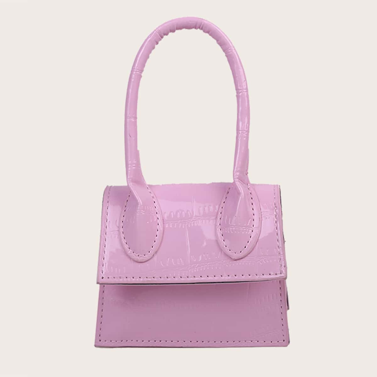 

Croc Embossed Mini Satchel Bag, Baby pink