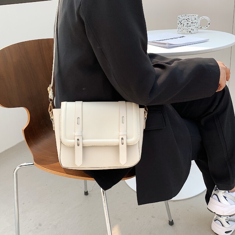 

Solid Flap Crossbody Bag, White