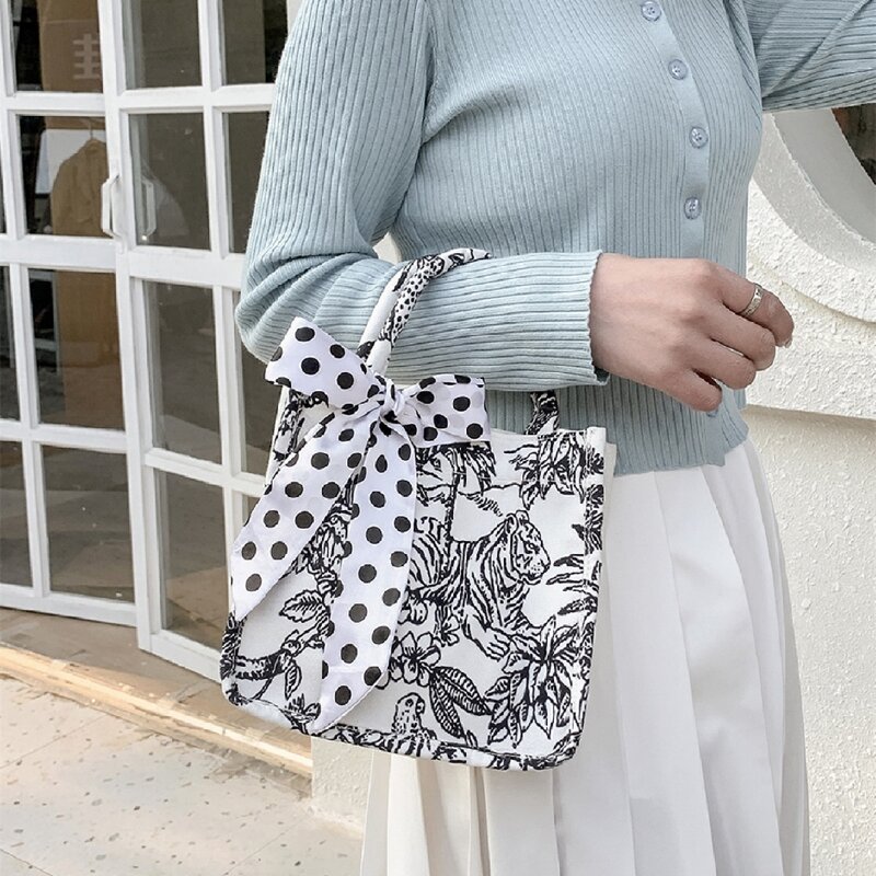 

Animal Pattern Satchel Bag, Black and white