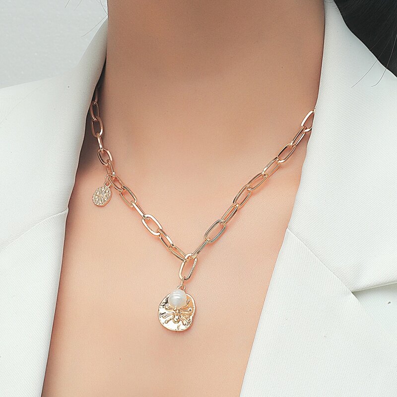 Faux Pearl Chain Necklace, Gold