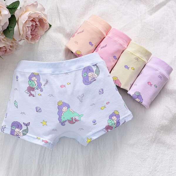 

Toddler Girls 5 Pack Cartoon Mermaid Print Shortie Boxer, Multicolor