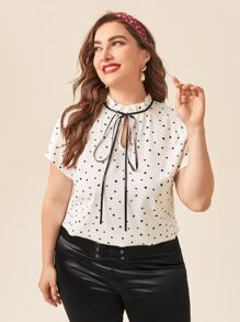 SHEIN LUNE Áo sơ mi Plus Size viền lá sen Tim Giải trí - Màu be - Xem 1