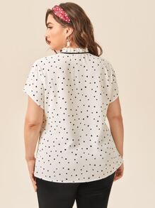 SHEIN LUNE Áo sơ mi Plus Size viền lá sen Tim Giải trí - Màu be - Xem 2