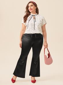 SHEIN LUNE Áo sơ mi Plus Size viền lá sen Tim Giải trí - Màu be - Xem 3