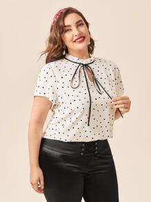 SHEIN LUNE Áo sơ mi Plus Size viền lá sen Tim Giải trí - Màu be - Xem 4