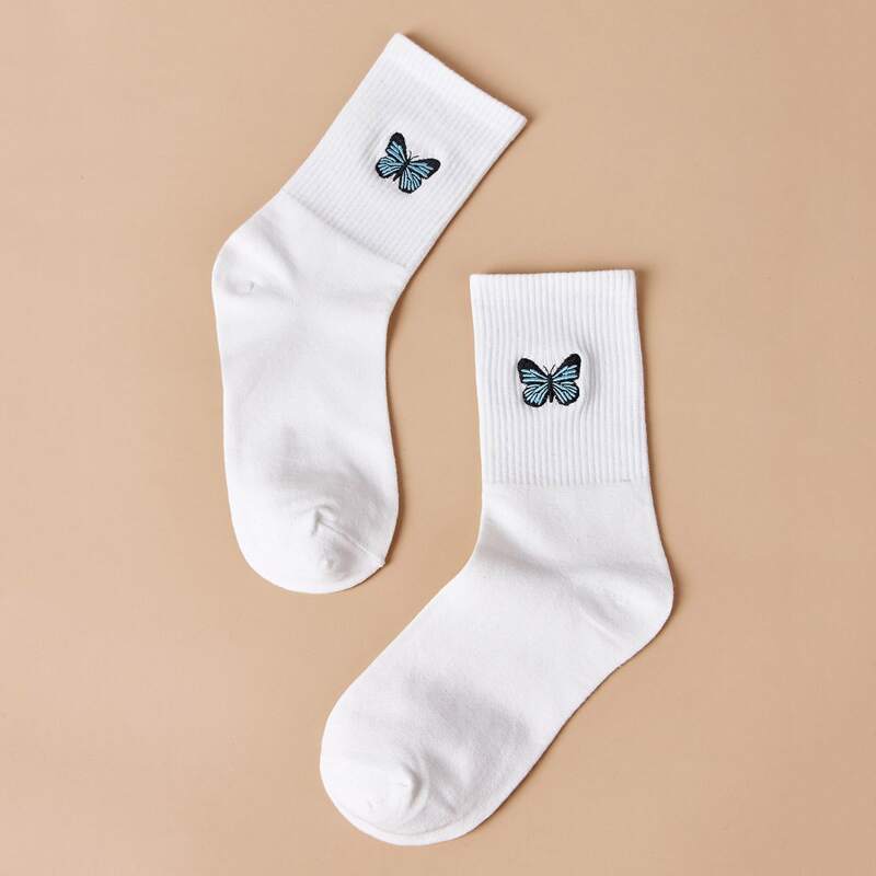 

Butterfly Crew Socks, White