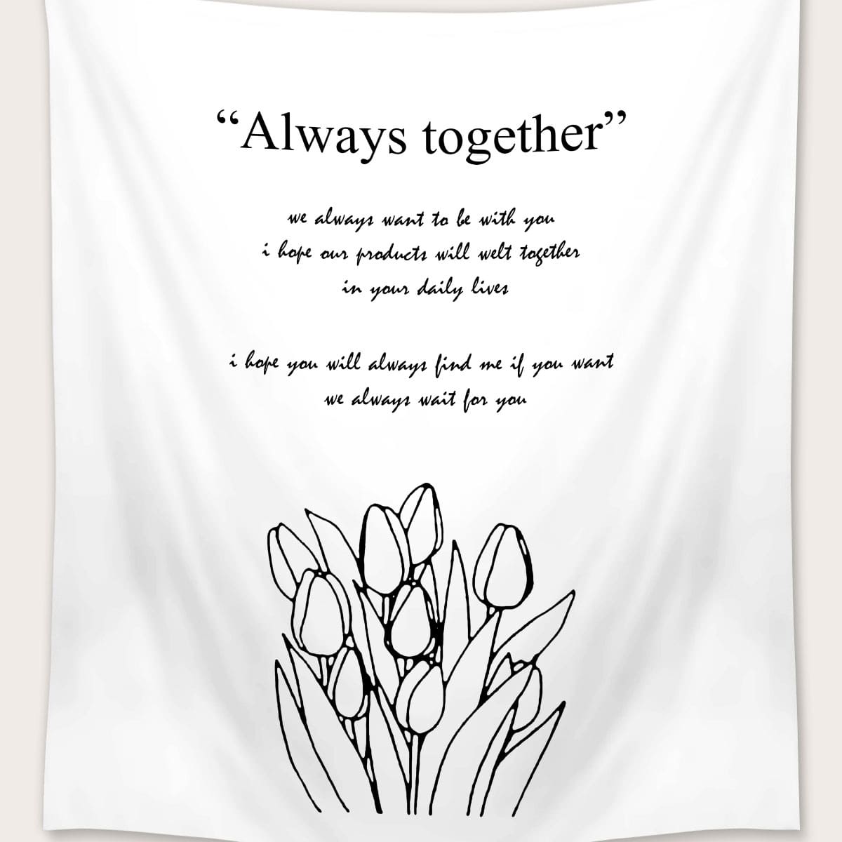 

Floral Slogan Graphic Tapestry, Black and white
