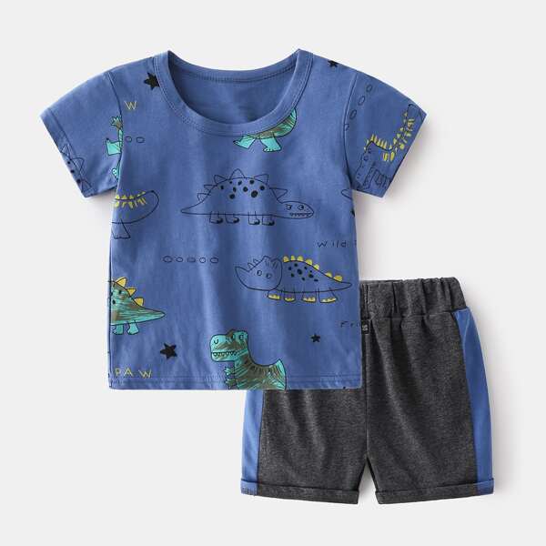 

Toddler Boys Dinosaur And Letter Graphic Tee With Track Shorts, Multicolor