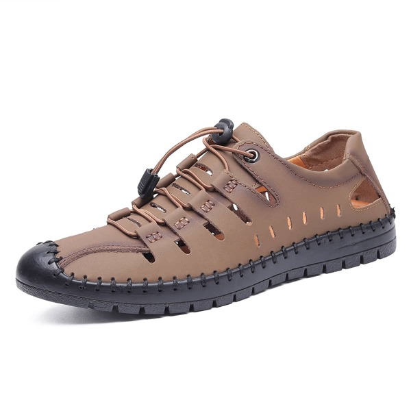 

Men Lace-up Front Hollow Out Sandals, Khaki